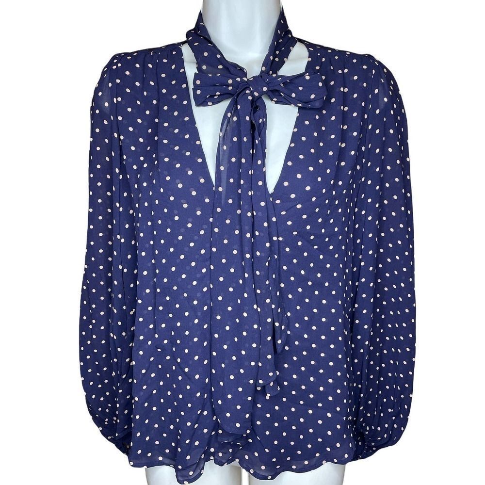Reformation Navy Polk-a-Dot Blouse XS